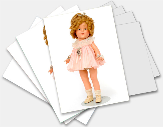 Note cards, greeting cards featuring Shirley and other classic antique and collectible dolls at http://www.collectornet.net/cards/dolls/