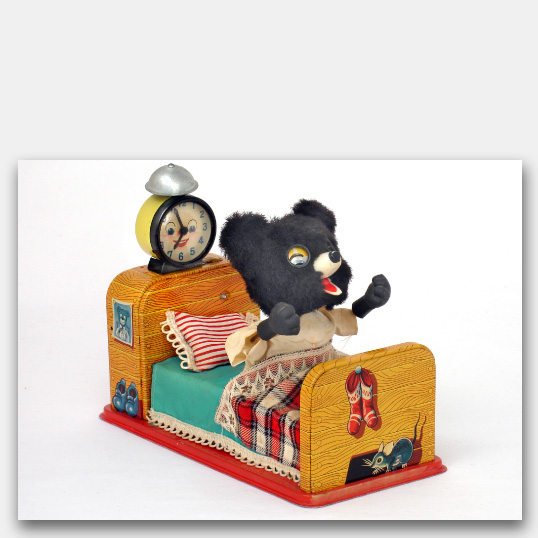 Note Cards, Greeting Cards featuring vintage antique battery-operated tin toys made in Japan Sleeping Bear