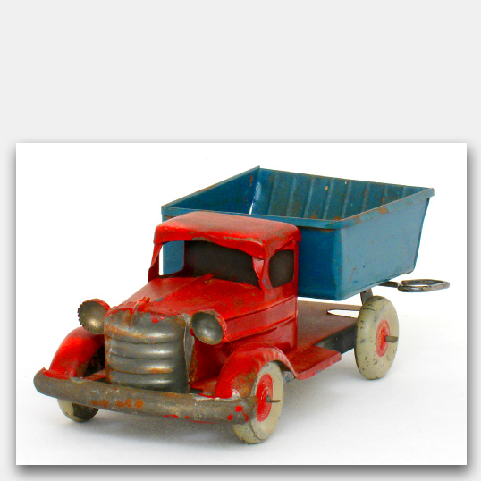Note Cards, Greeting Cards featuring vintage antique toys Tin Dump Truck